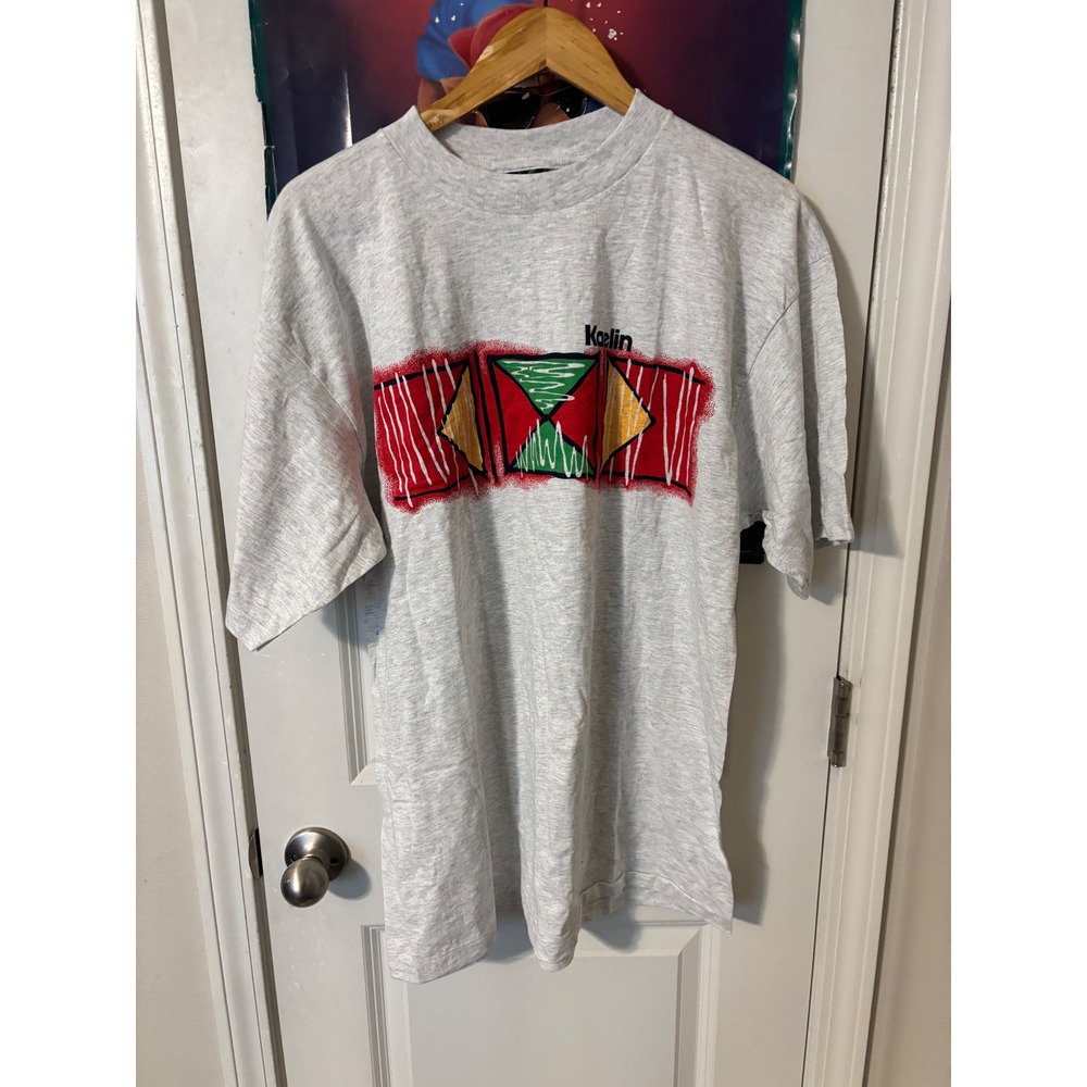 Vintage Kaelin Graphic T-Shirt Heather Grey 90s Abstract Geometric Mens Large